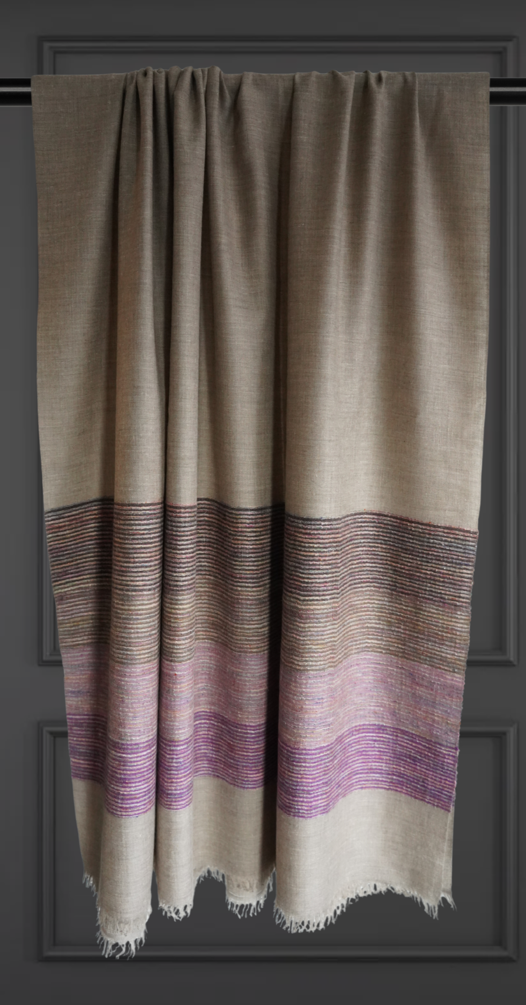 Natural Pashmina Scarf with Purple Stripes XL