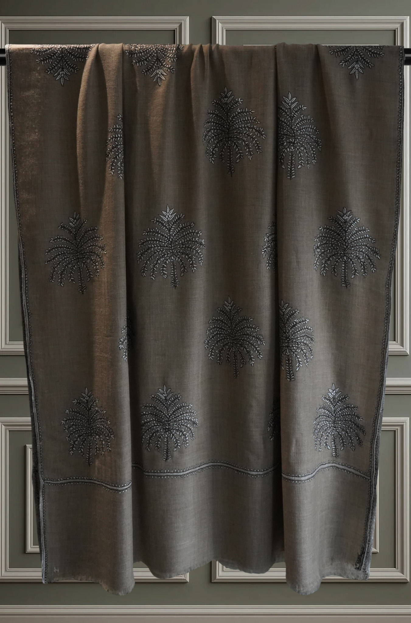 Grey Pashmina Shawl Tree Design