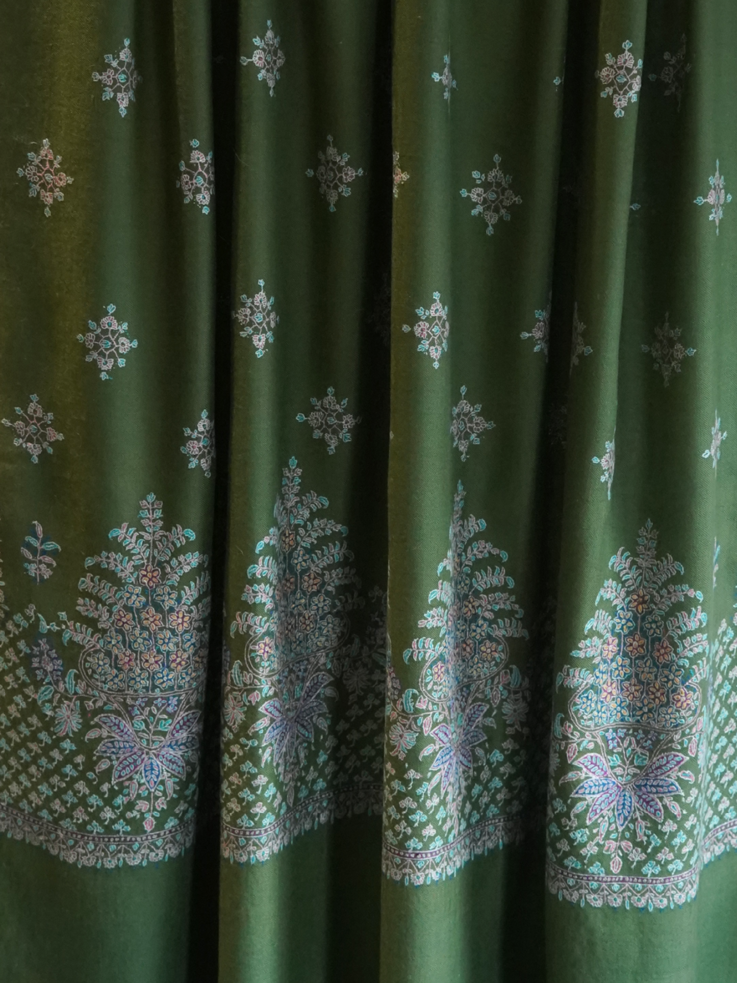Sage Green Pashmina Shawl with Floral Motifs
