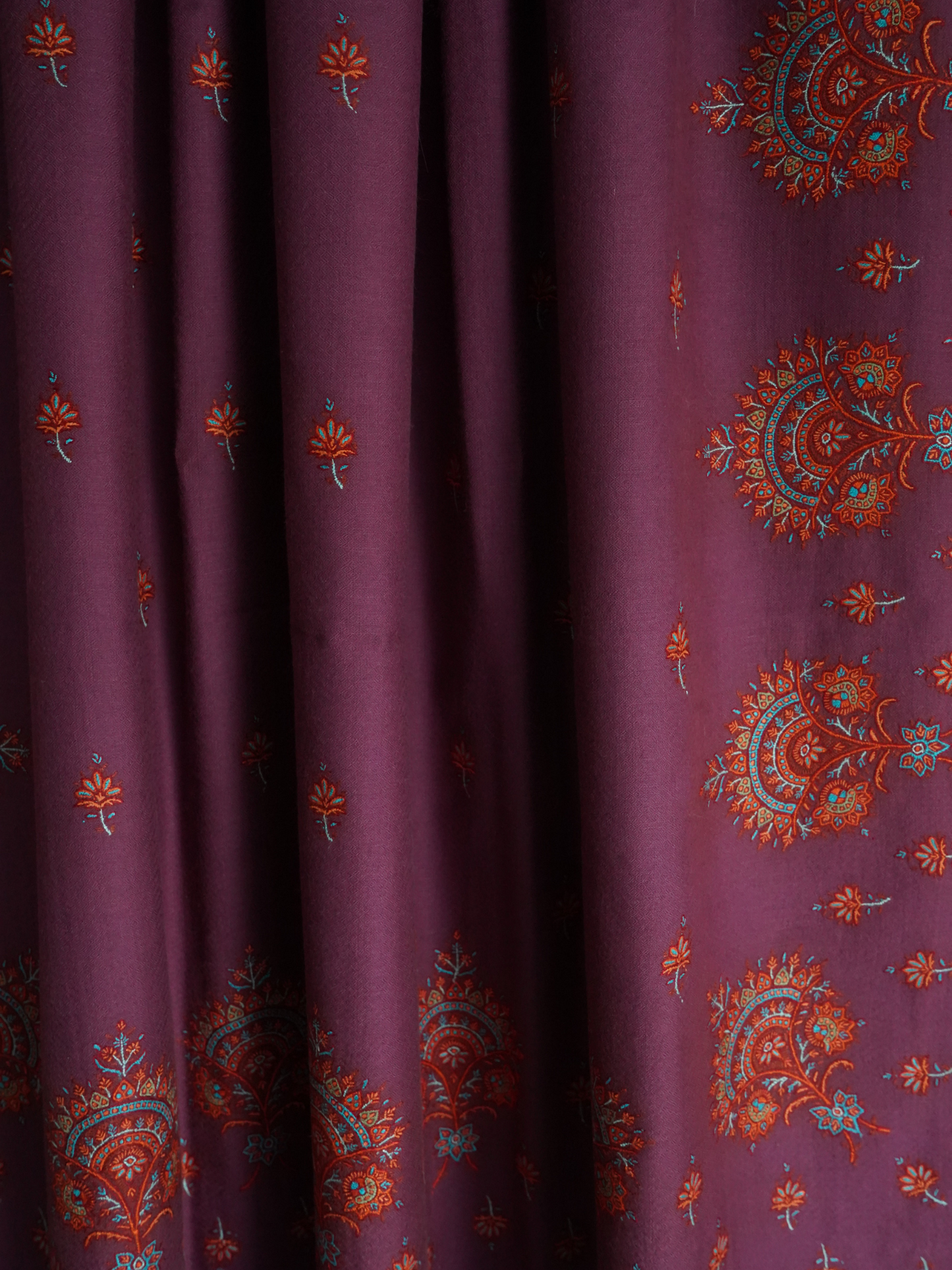 Plum Pashmina Shawl with Sozni Embroidery