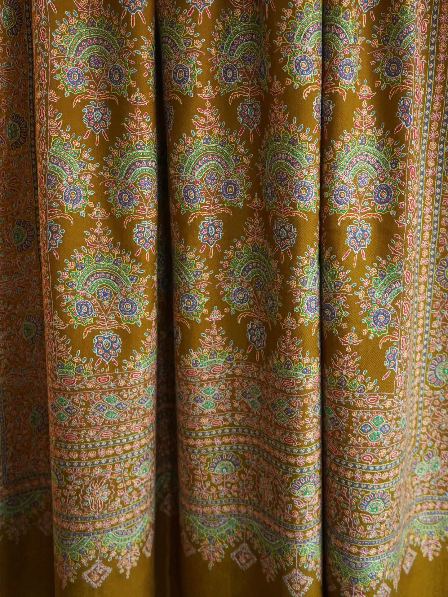 Gold Mustard Jamavar Pashmina Shawl with Sozni Embroidery