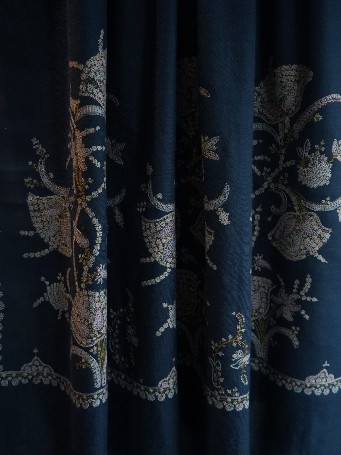 Indigo Bloom Hand Embroidered Pashmina Shawl
