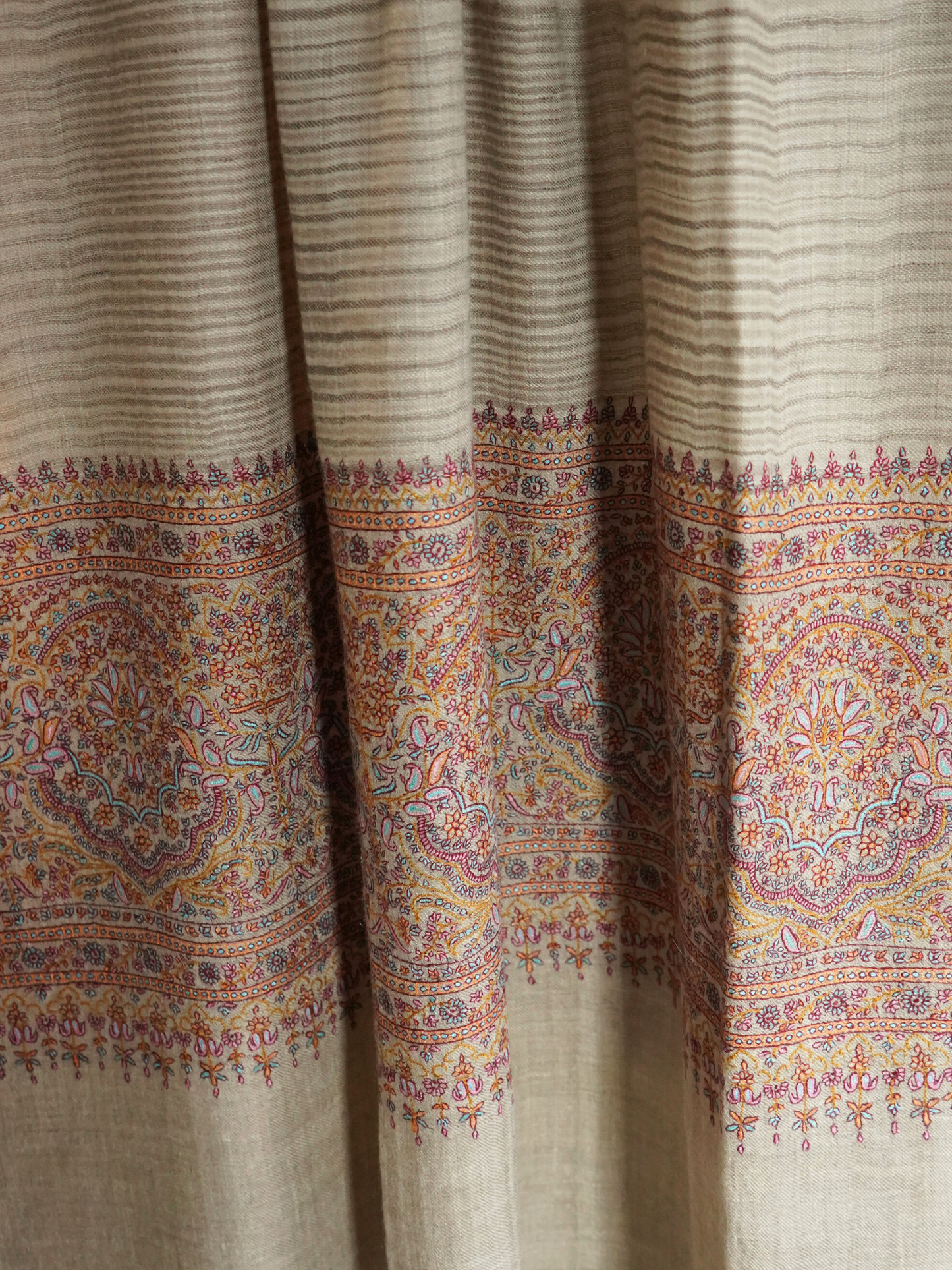 Natural Self-Striped Pashmina Shawl with Big Border