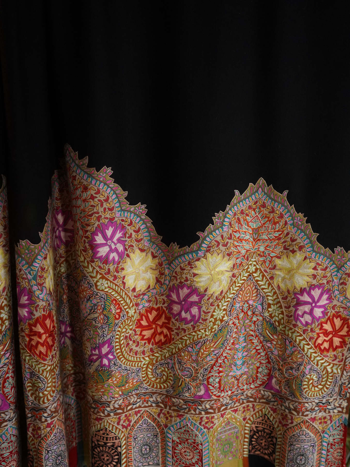 Black Hand-Painted Kalamkari Pashmina Shawl