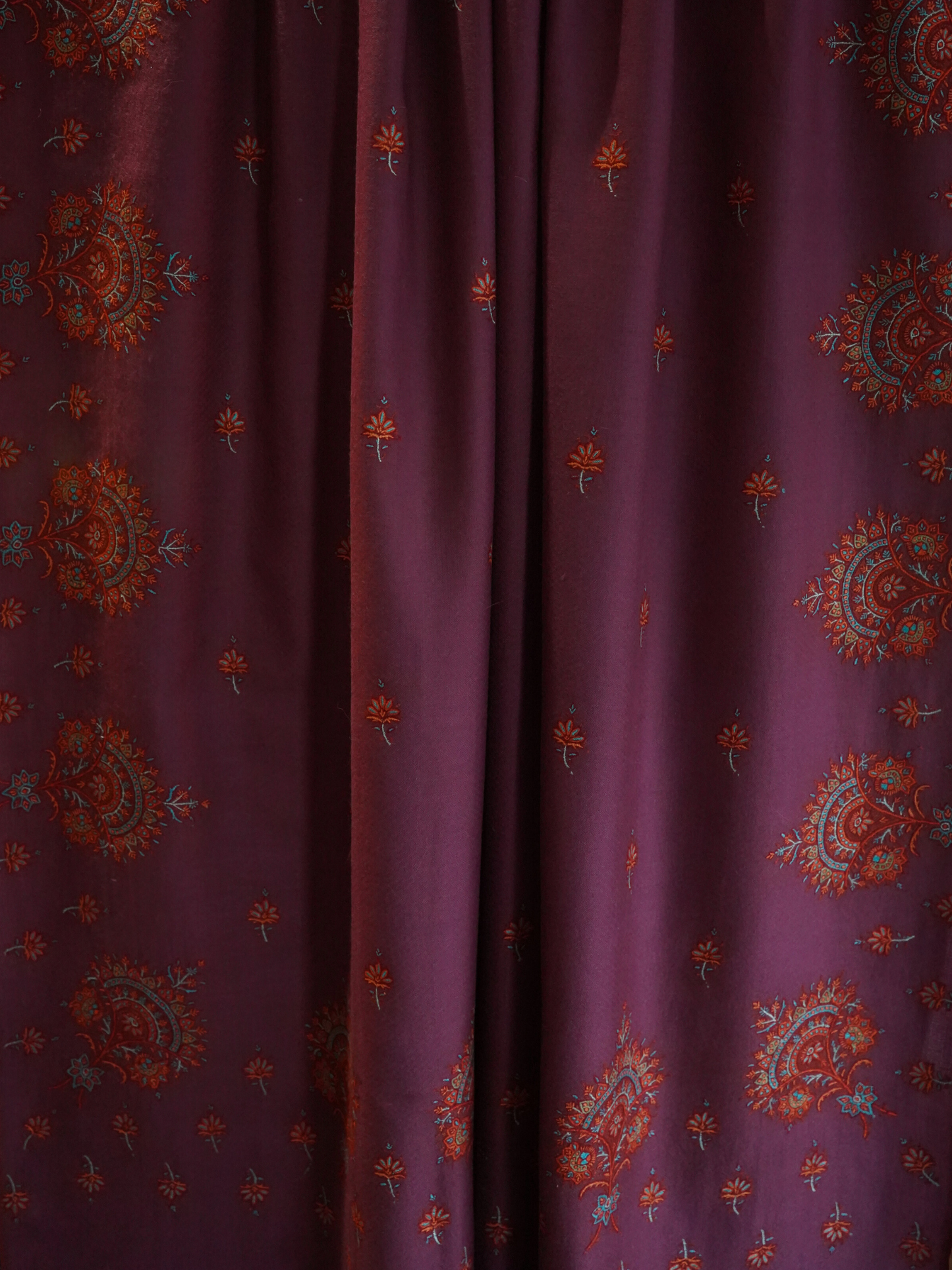 Plum Pashmina Shawl with Sozni Embroidery