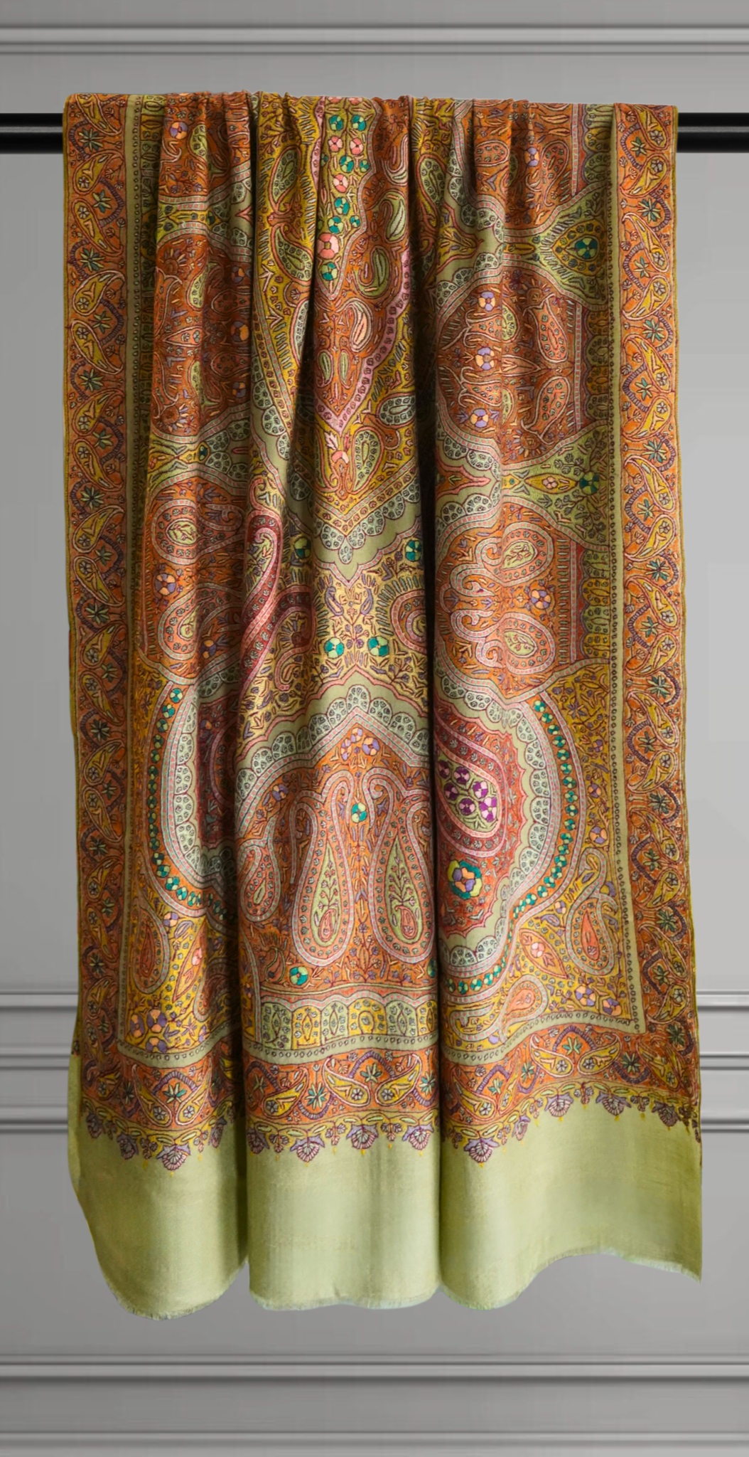 Olive Jamavar Pashmina Shawl with Paisley Motifs