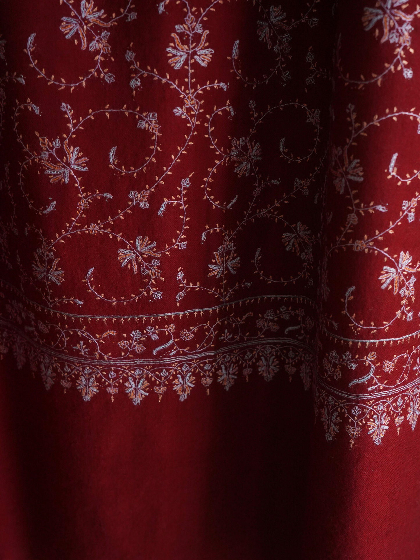 Maroon Sozni Embroidered Pashmina Shawl