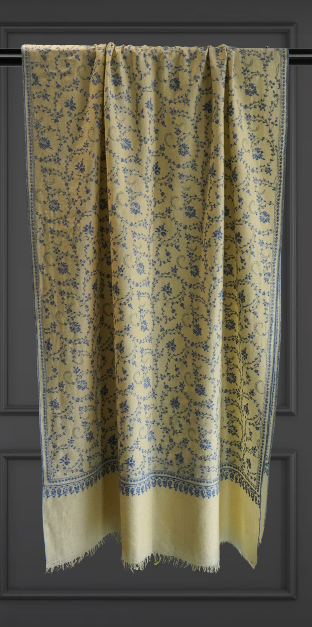 Off-White Pashmina Scarf with Sozni Embroidery