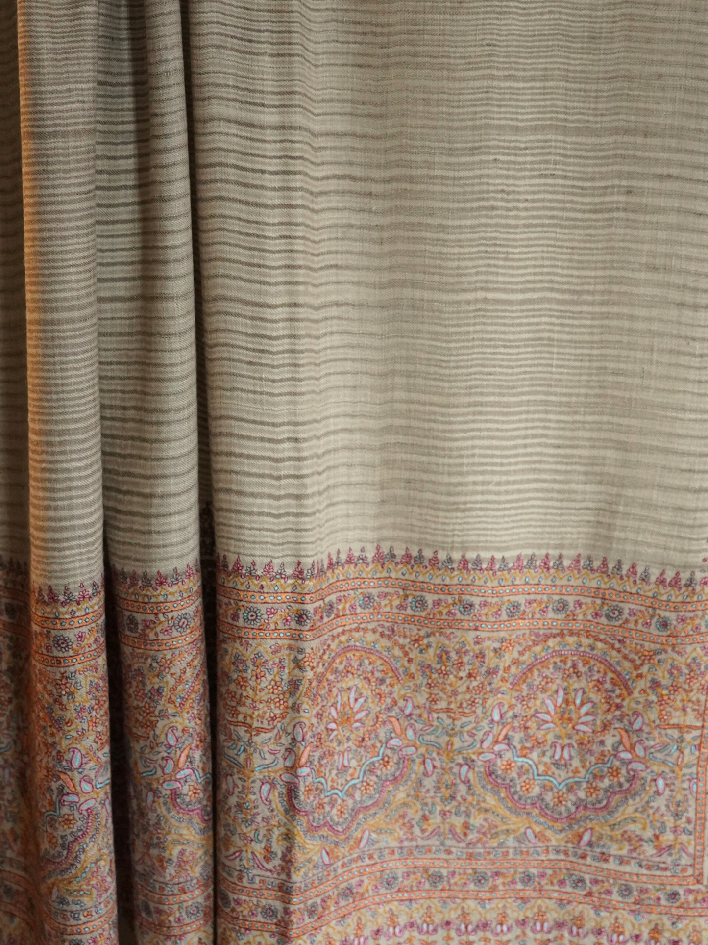 Natural Self-Striped Pashmina Shawl with Big Border