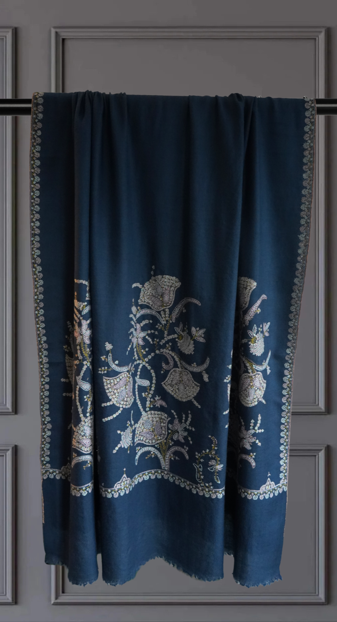 Indigo Bloom Hand Embroidered Pashmina Shawl