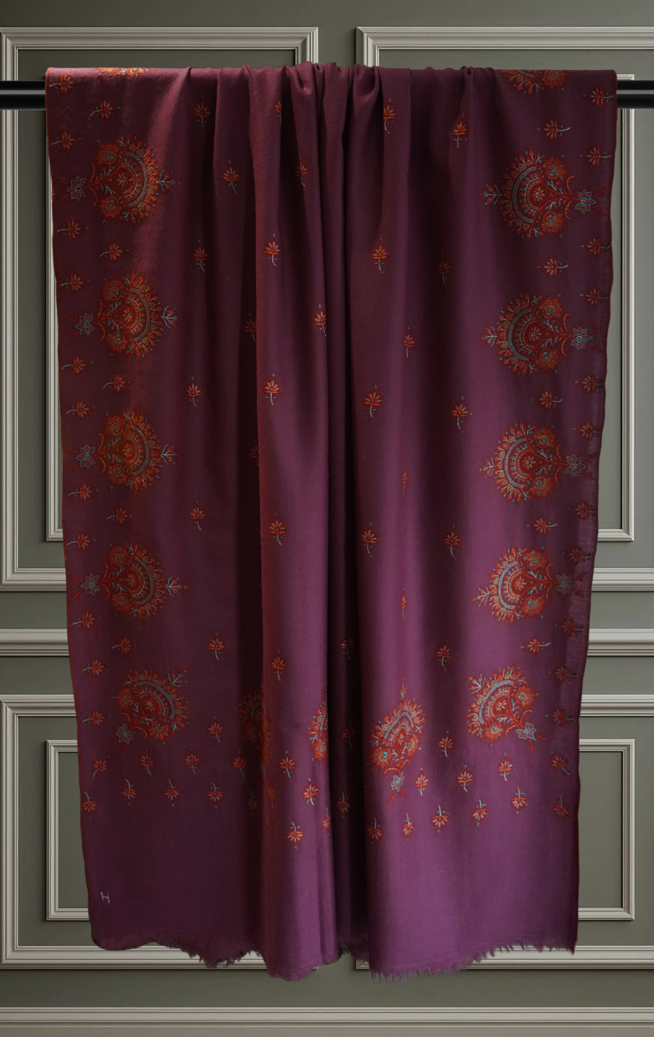 Plum Pashmina Shawl with Sozni Embroidery