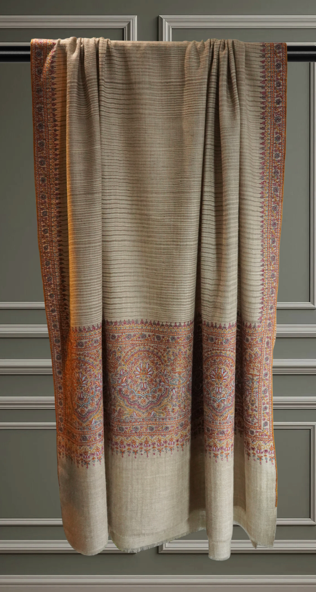 Natural Self-Striped Pashmina Shawl with Big Border