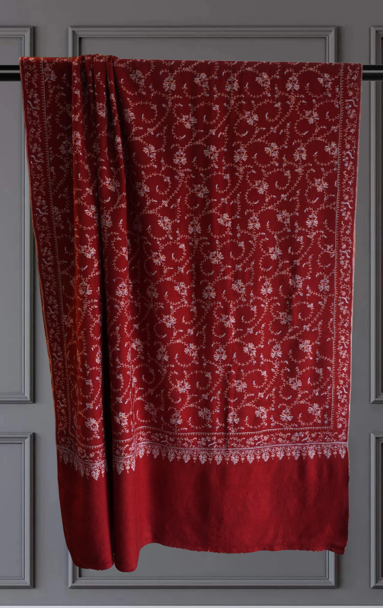 Maroon Sozni Embroidered Pashmina Shawl