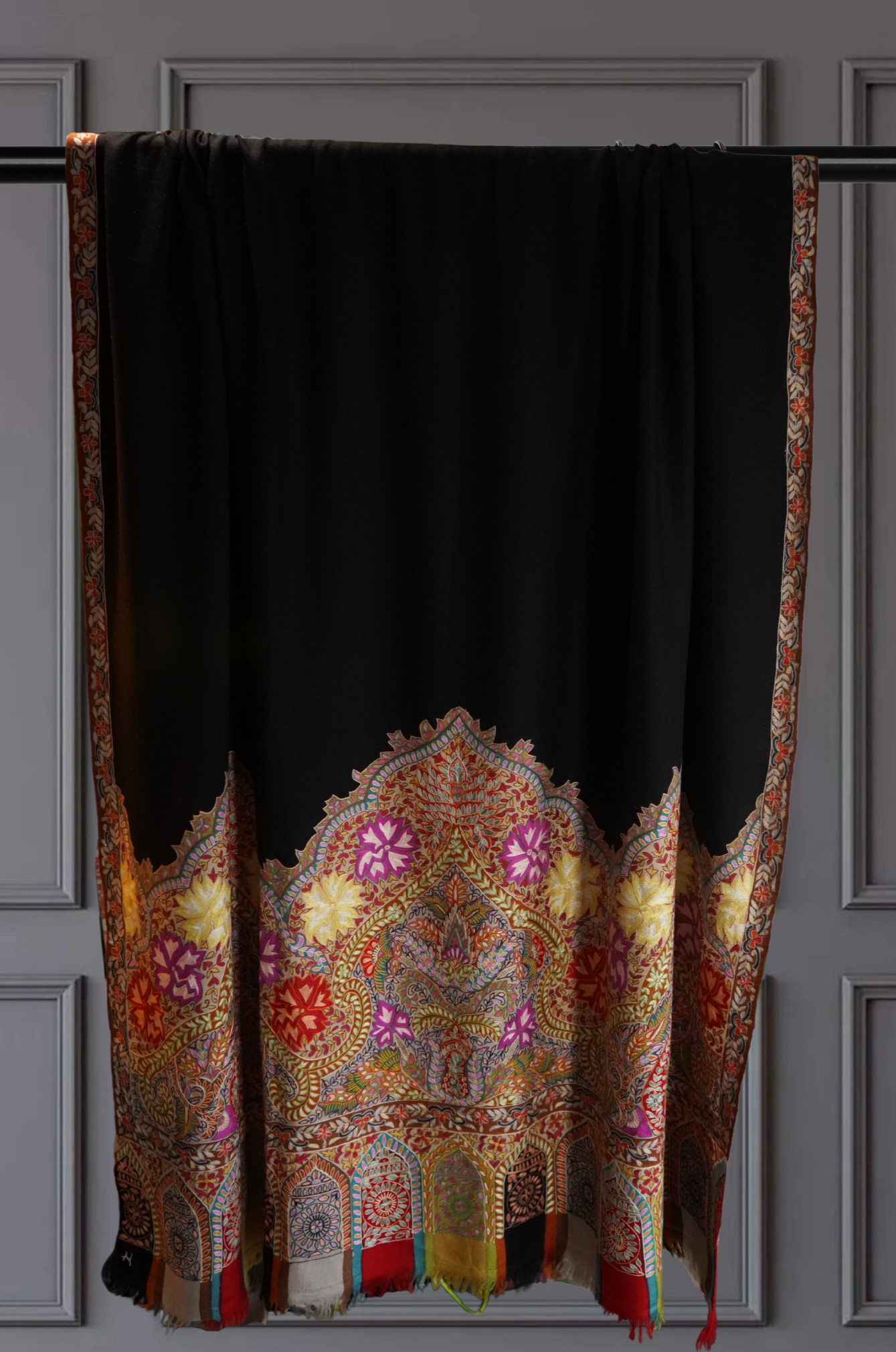Black Hand-Painted Kalamkari Pashmina Shawl