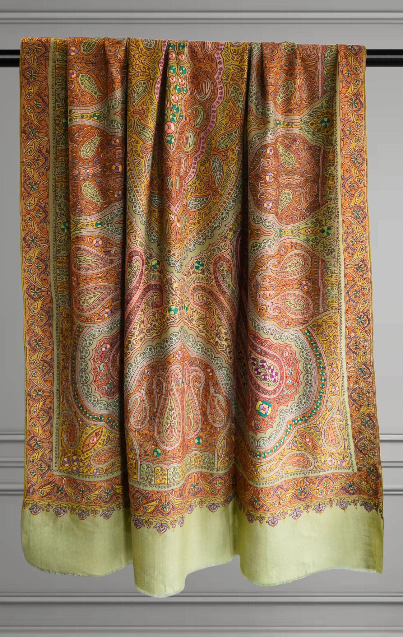 Olive Jamavar Pashmina Shawl with Paisley Motifs