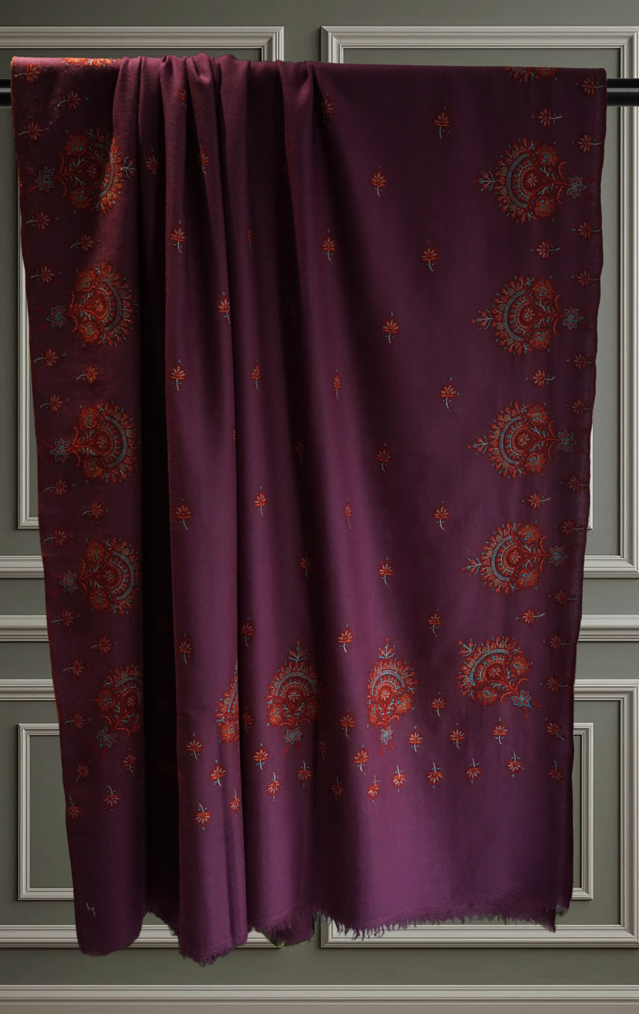 Plum Pashmina Shawl with Sozni Embroidery