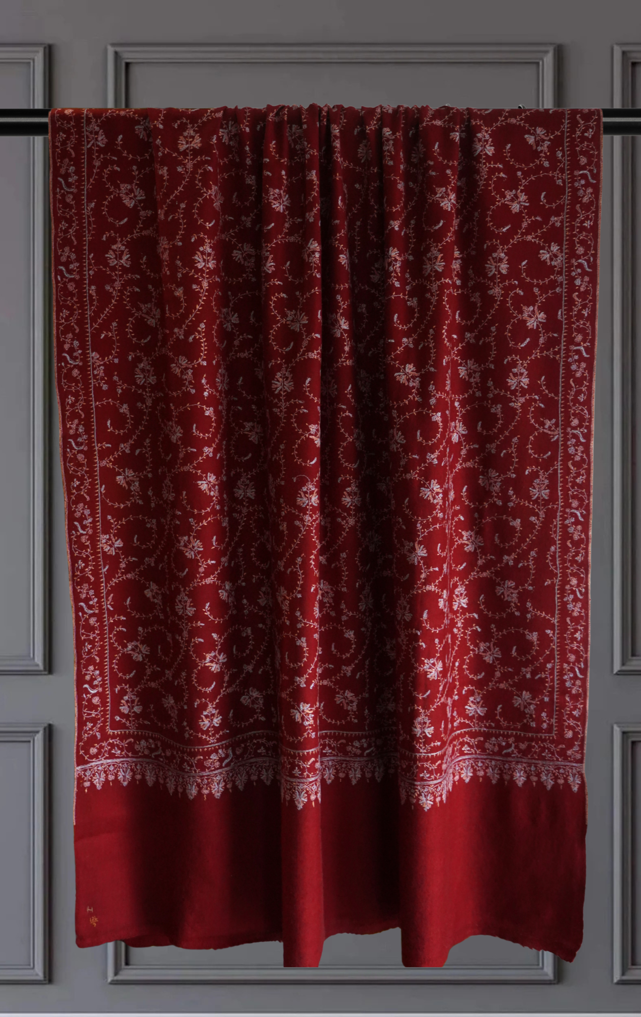 Maroon Sozni Embroidered Pashmina Shawl