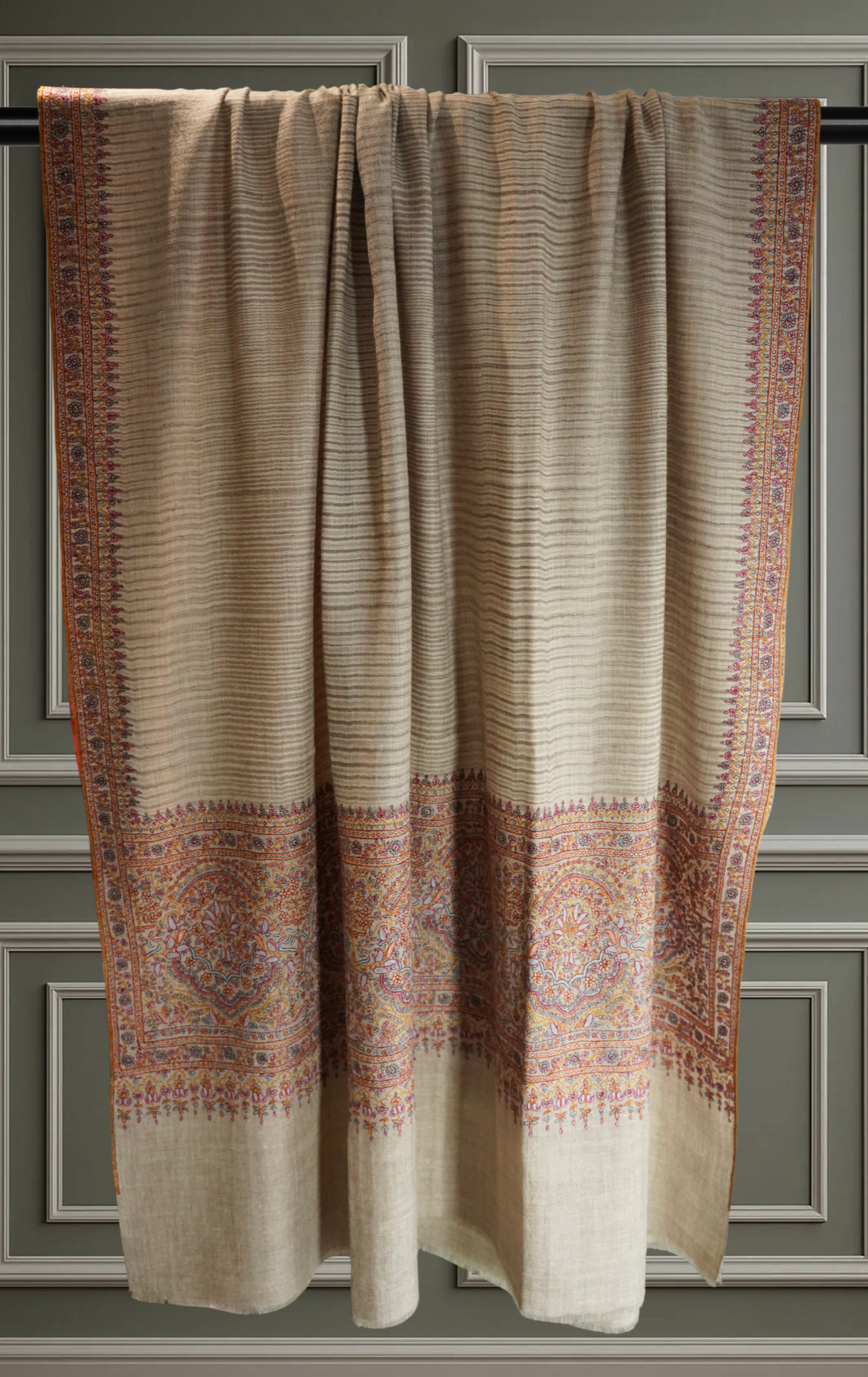 Natural Self-Striped Pashmina Shawl with Big Border