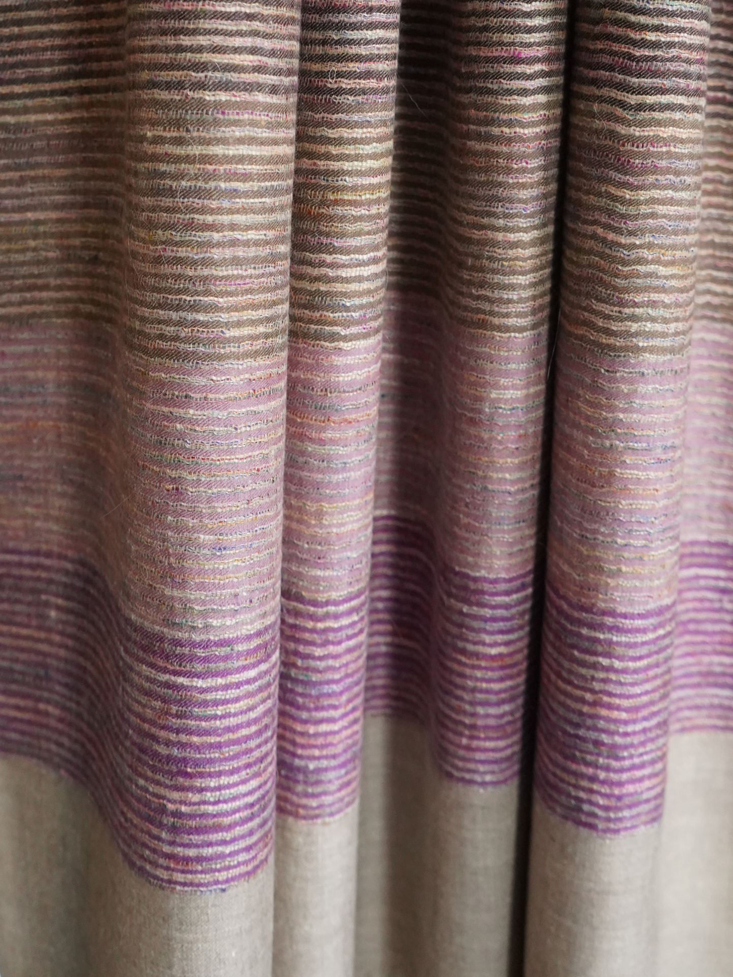 Natural Pashmina Scarf with Purple Stripes XL