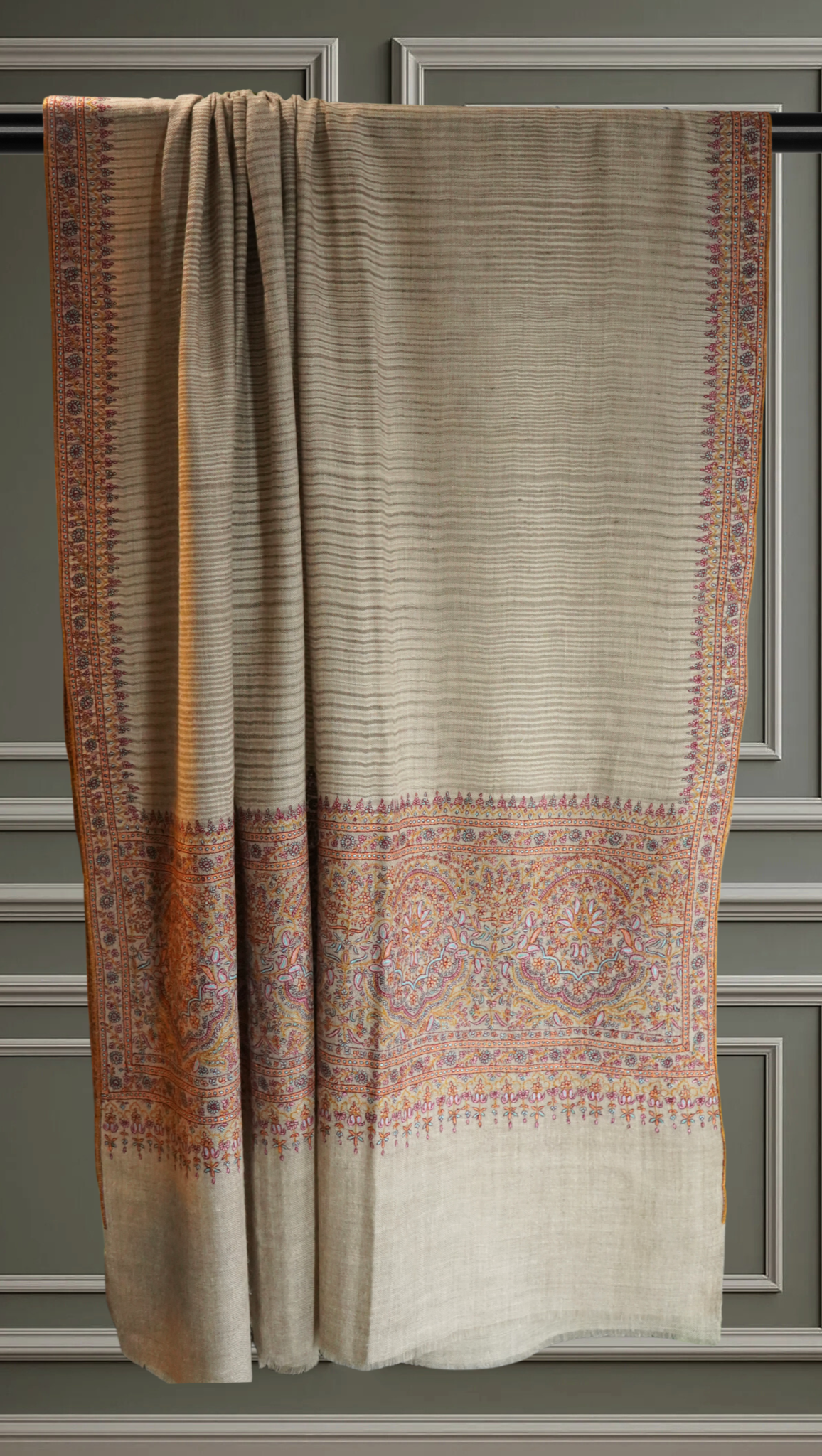 Natural Self-Striped Pashmina Shawl with Big Border