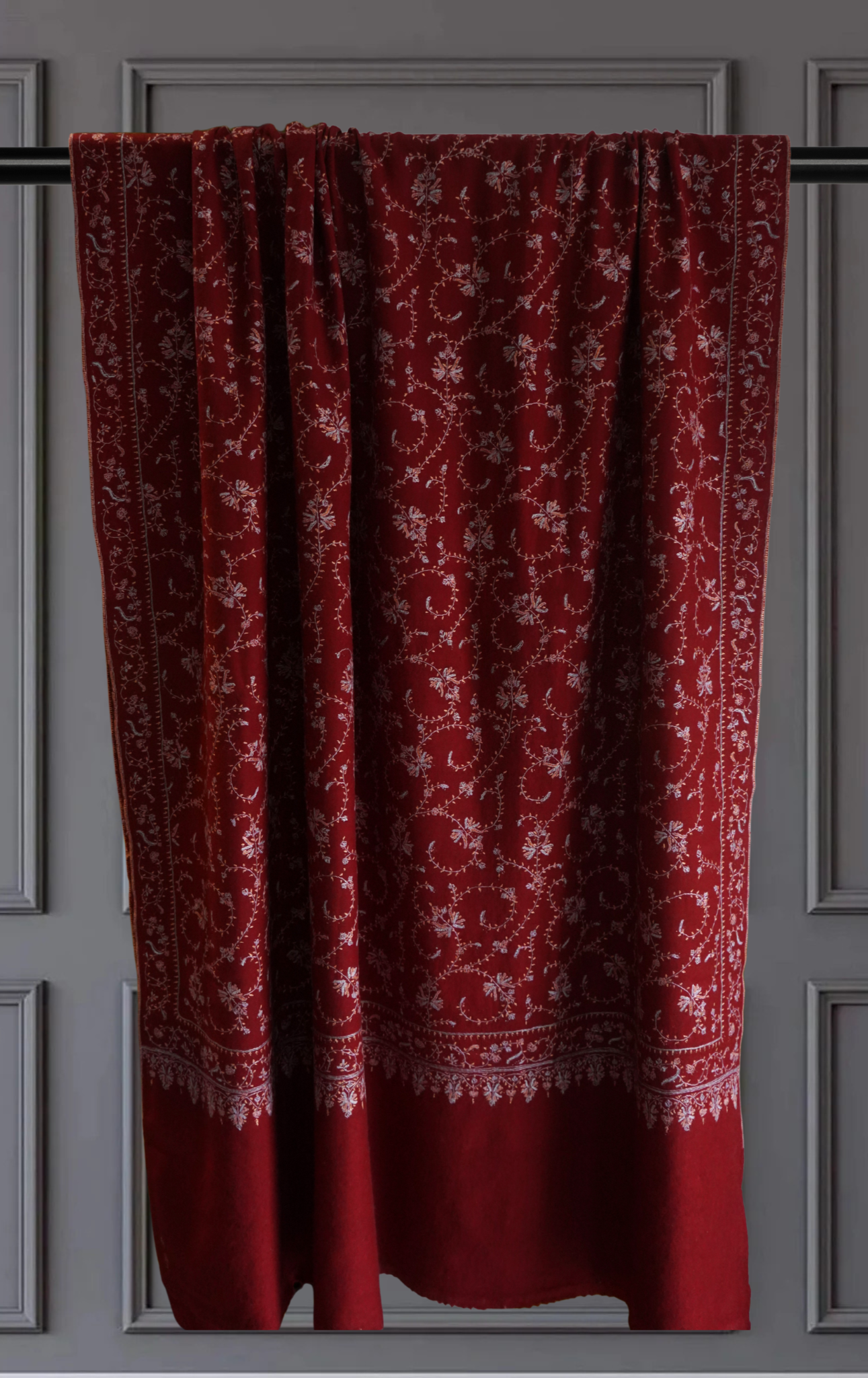 Maroon Sozni Embroidered Pashmina Shawl