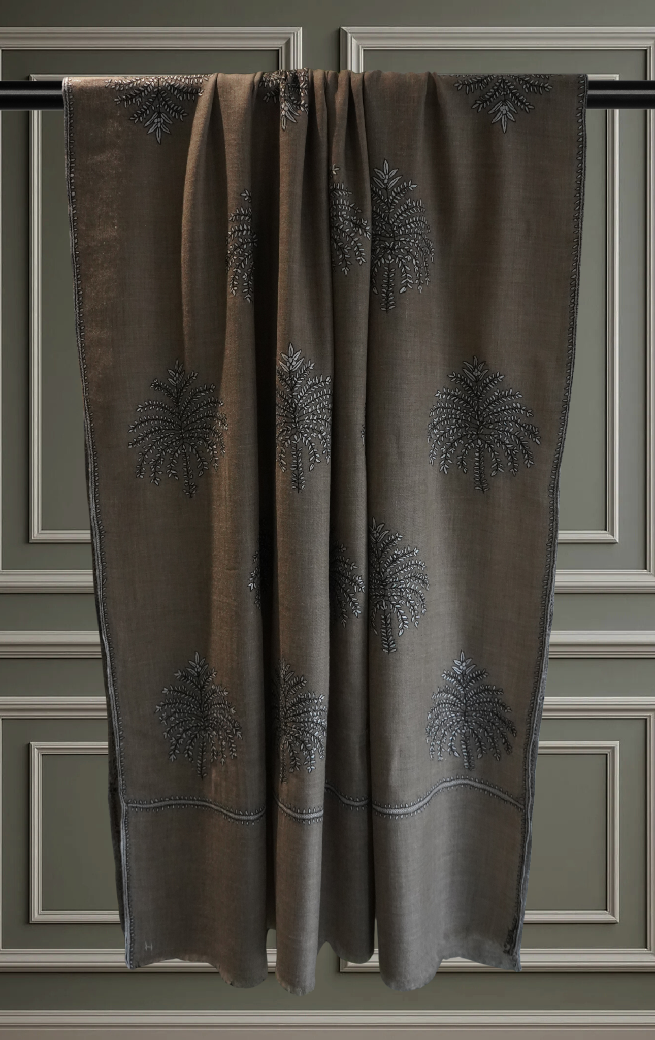 Grey Pashmina Shawl Tree Design