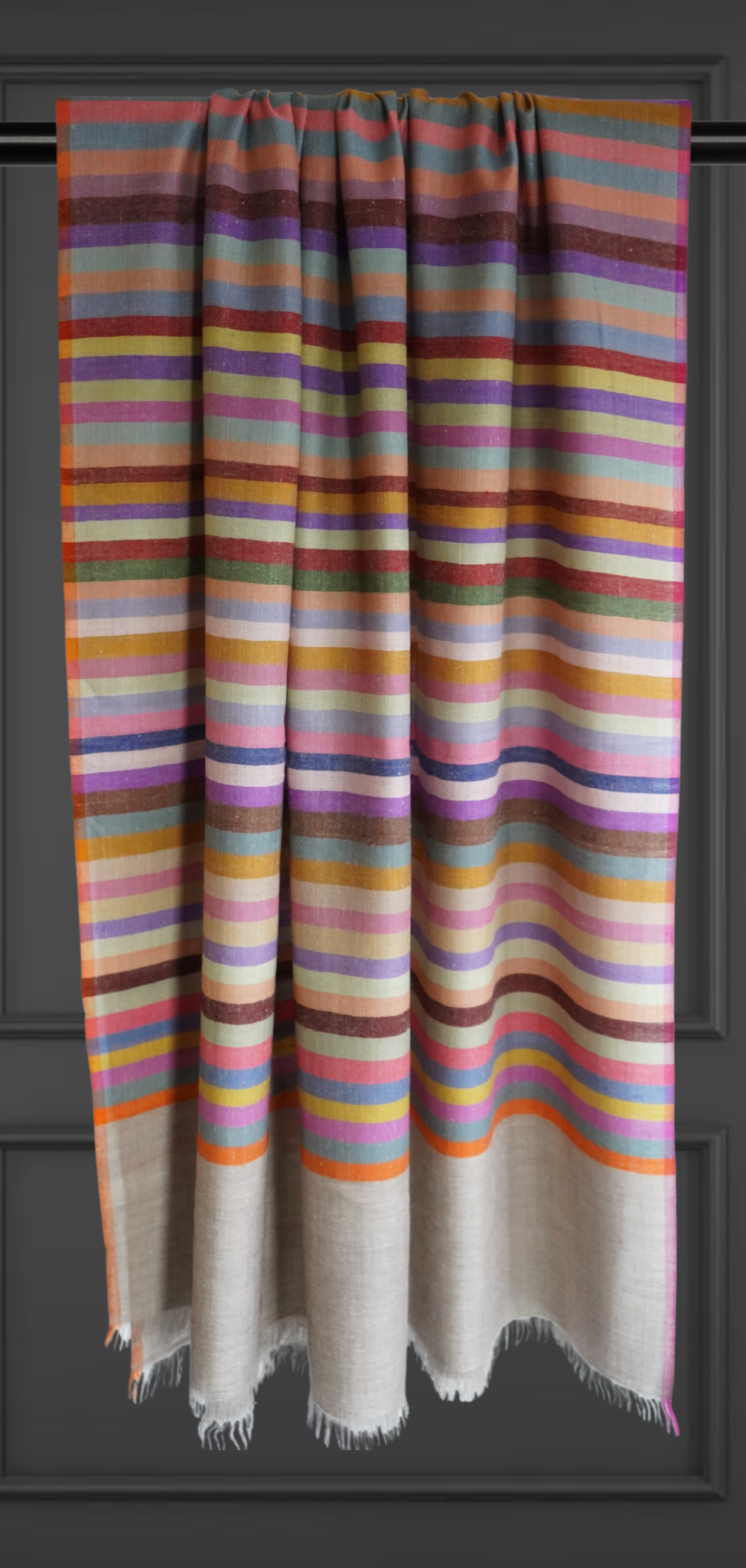 Natural Pashmina Scarf with Multicolor Stripes XL