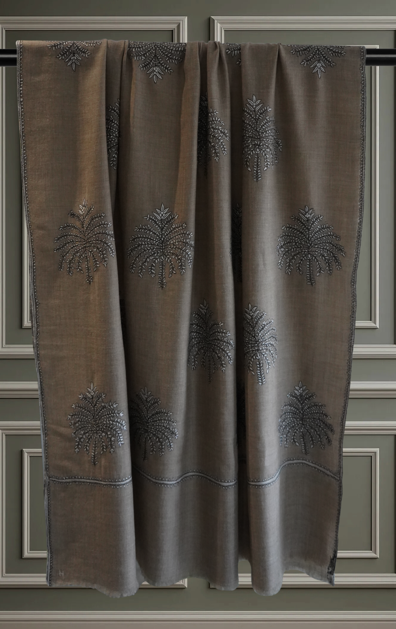 Grey Pashmina Shawl Tree Design