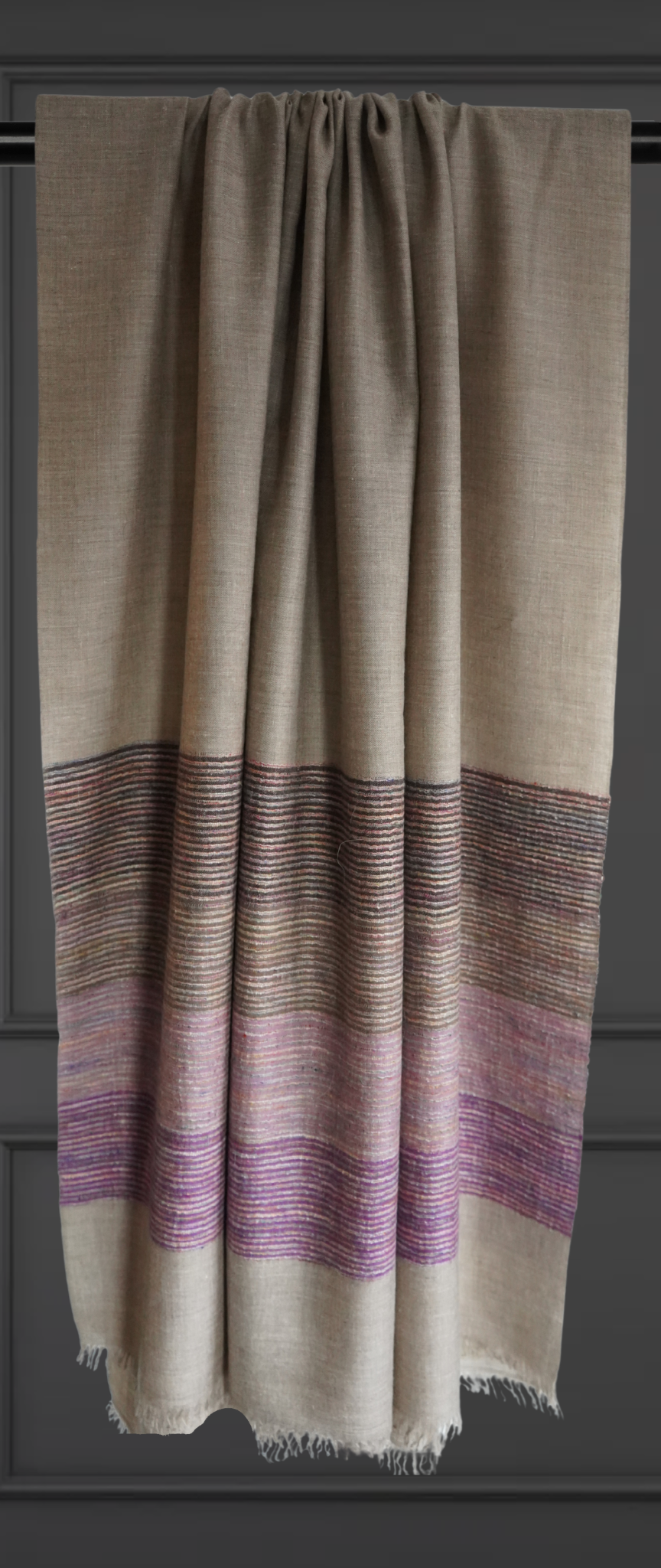 Natural Pashmina Scarf with Purple Stripes XL