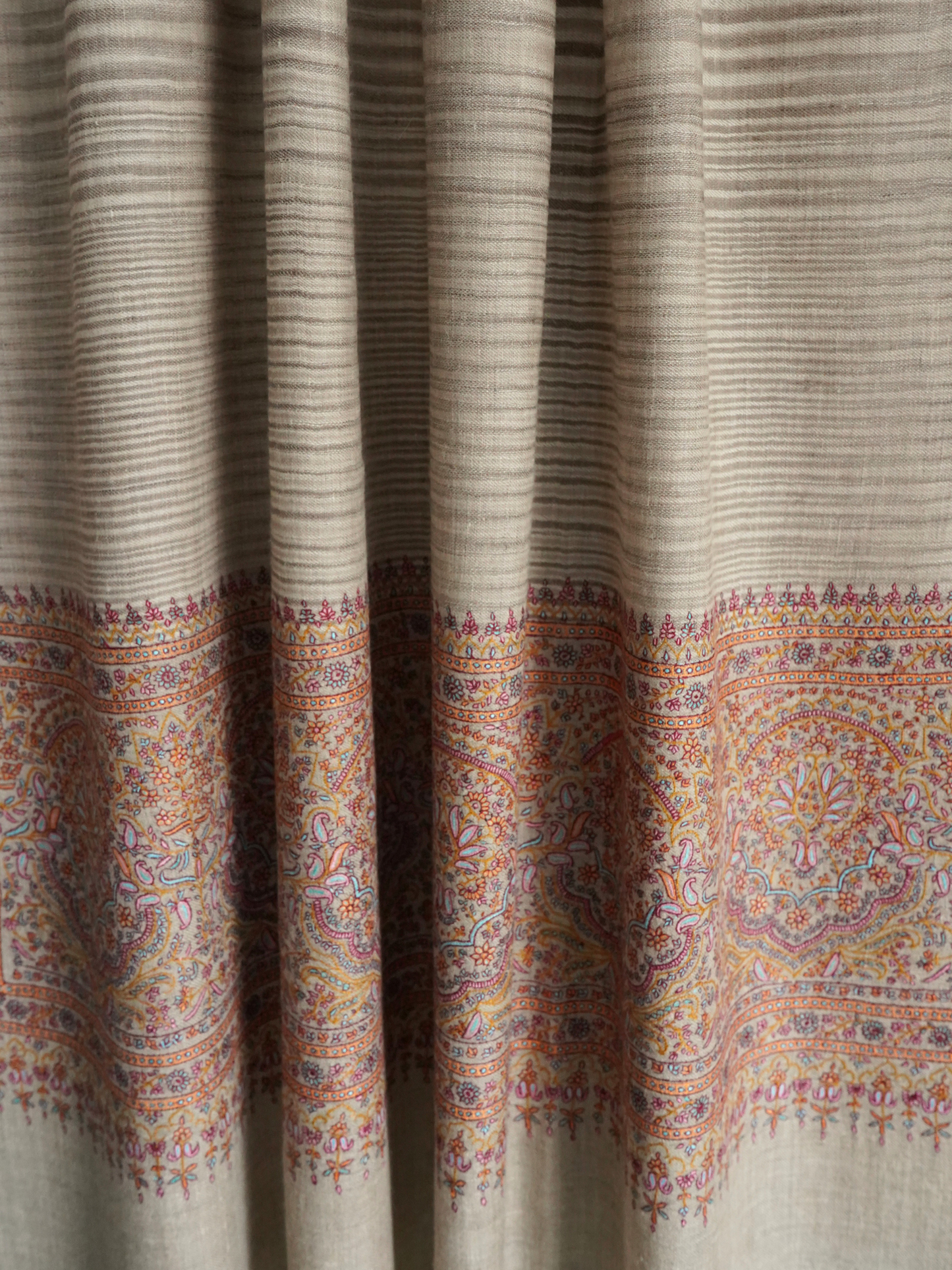 Natural Self-Striped Pashmina Shawl with Big Border