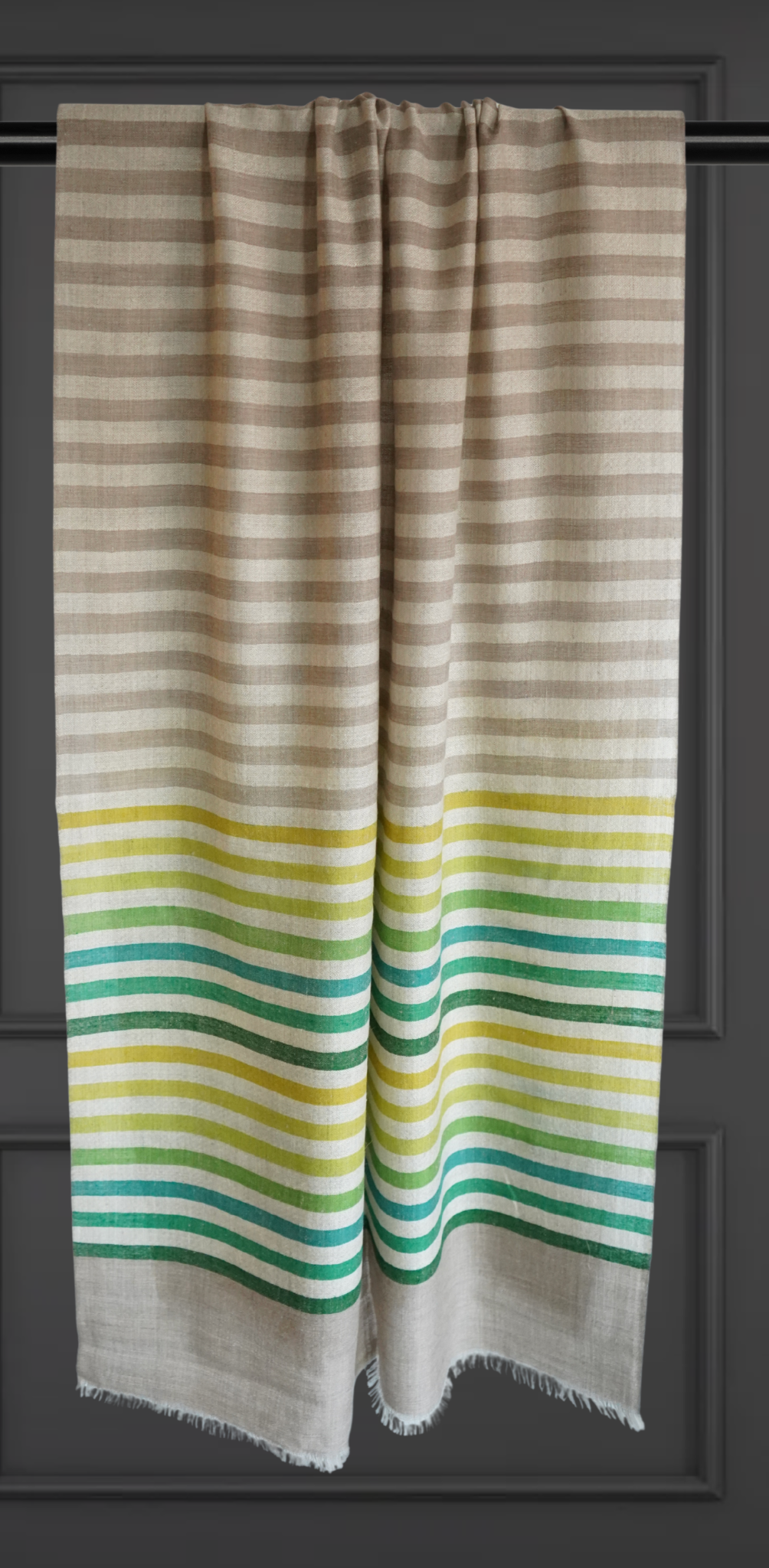 Beige & Green Striped Pashmina Scarf