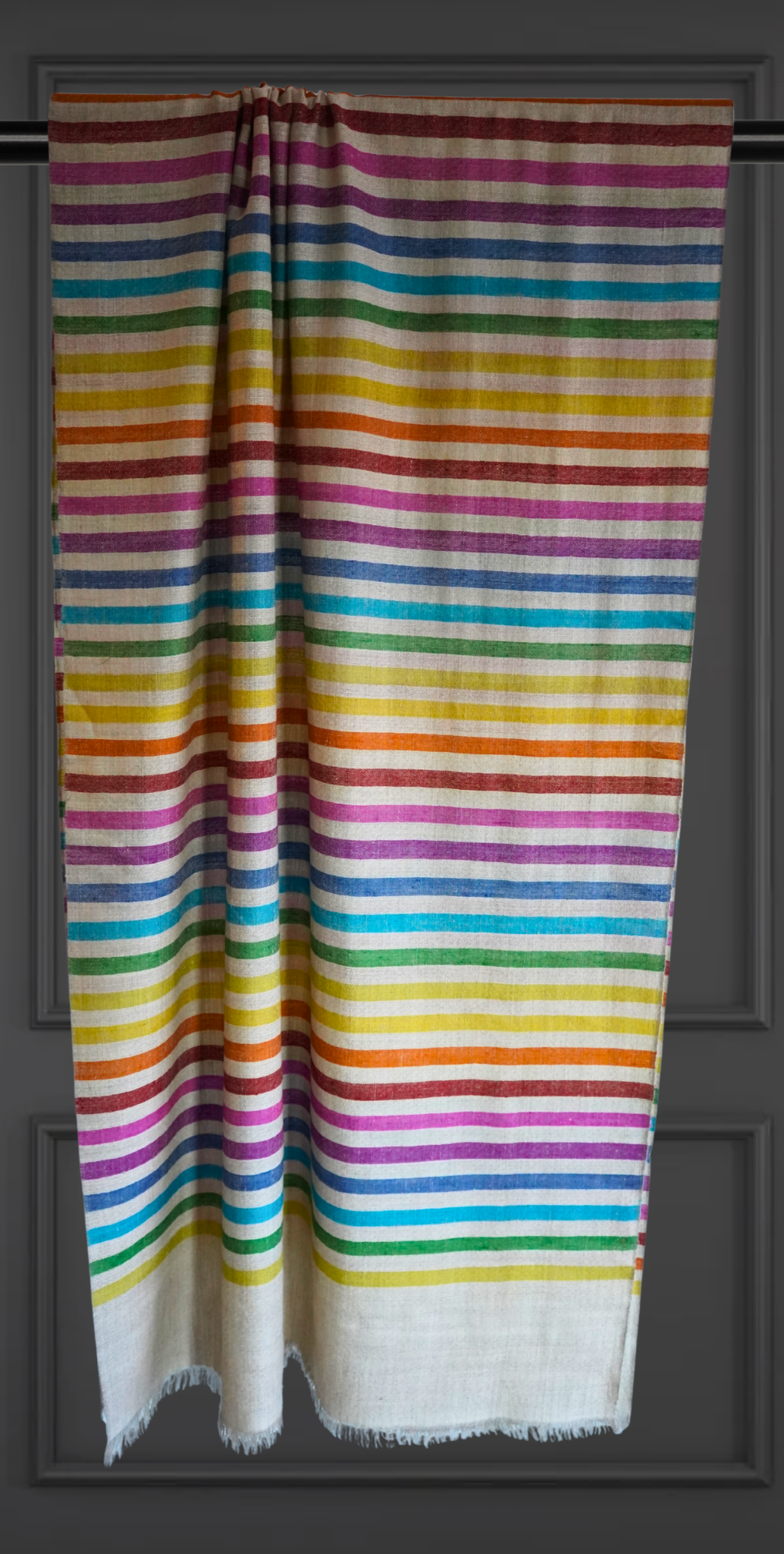 Natural Pashmina Scarf with Multicolor Stripes
