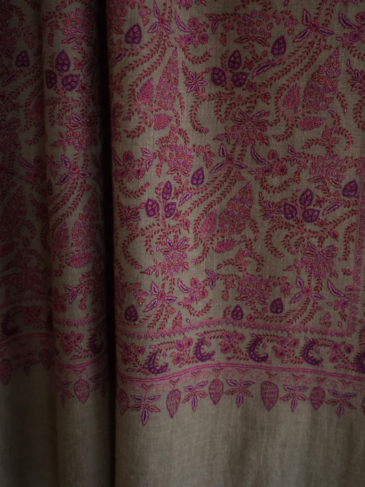 Natural Pashmina Jamavar Shawl with Sozni Embroidery