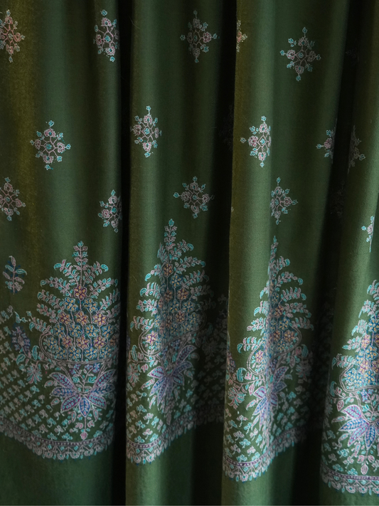 Sage Green Pashmina Shawl with Floral Motifs