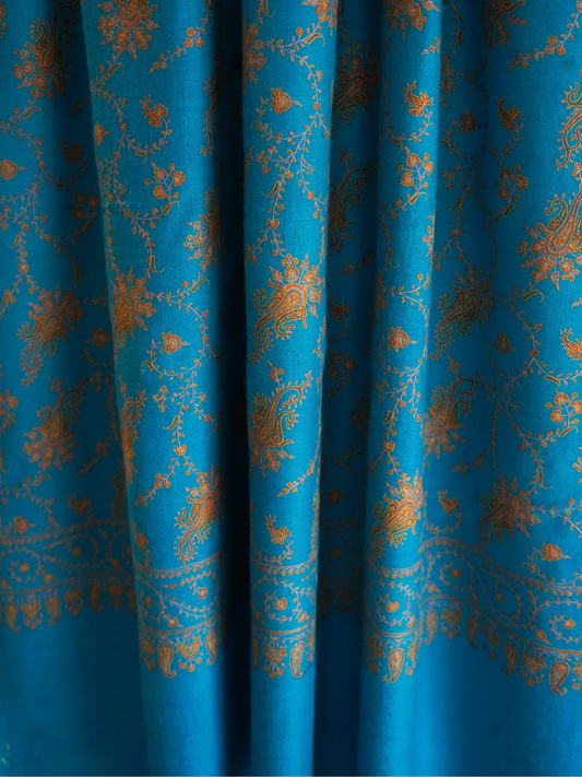 Turquoise Neem Jamavar Pashmina Shawl
