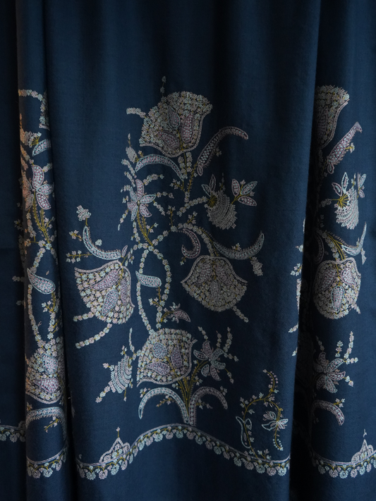 Indigo Bloom Hand Embroidered Pashmina Shawl