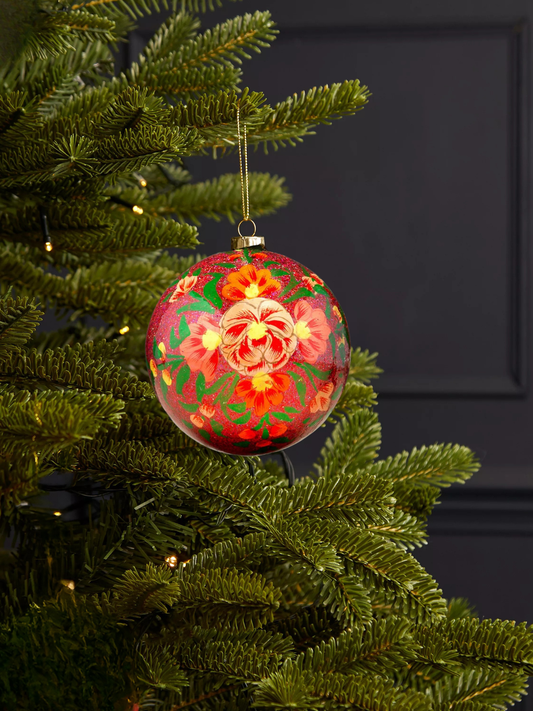 Floral Glitter Bauble Red