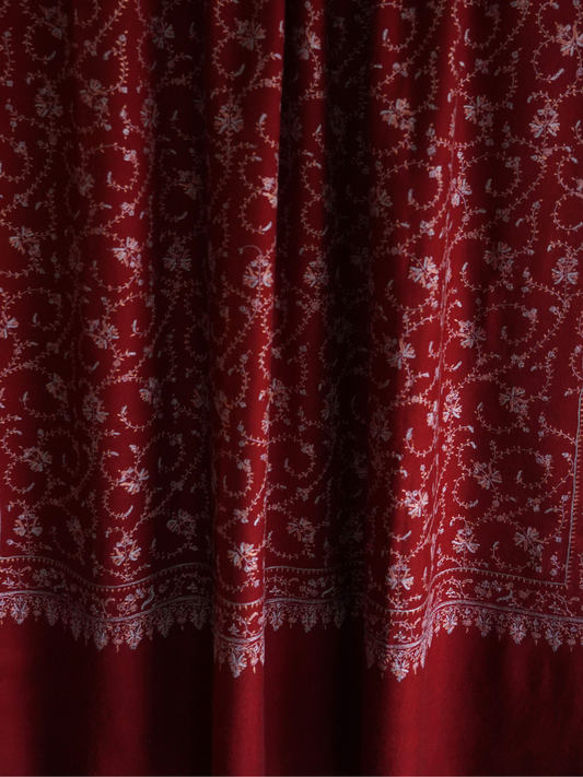 Maroon Sozni Embroidered Pashmina Shawl