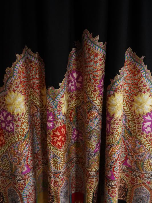 Black Hand-Painted Kalamkari Pashmina Shawl