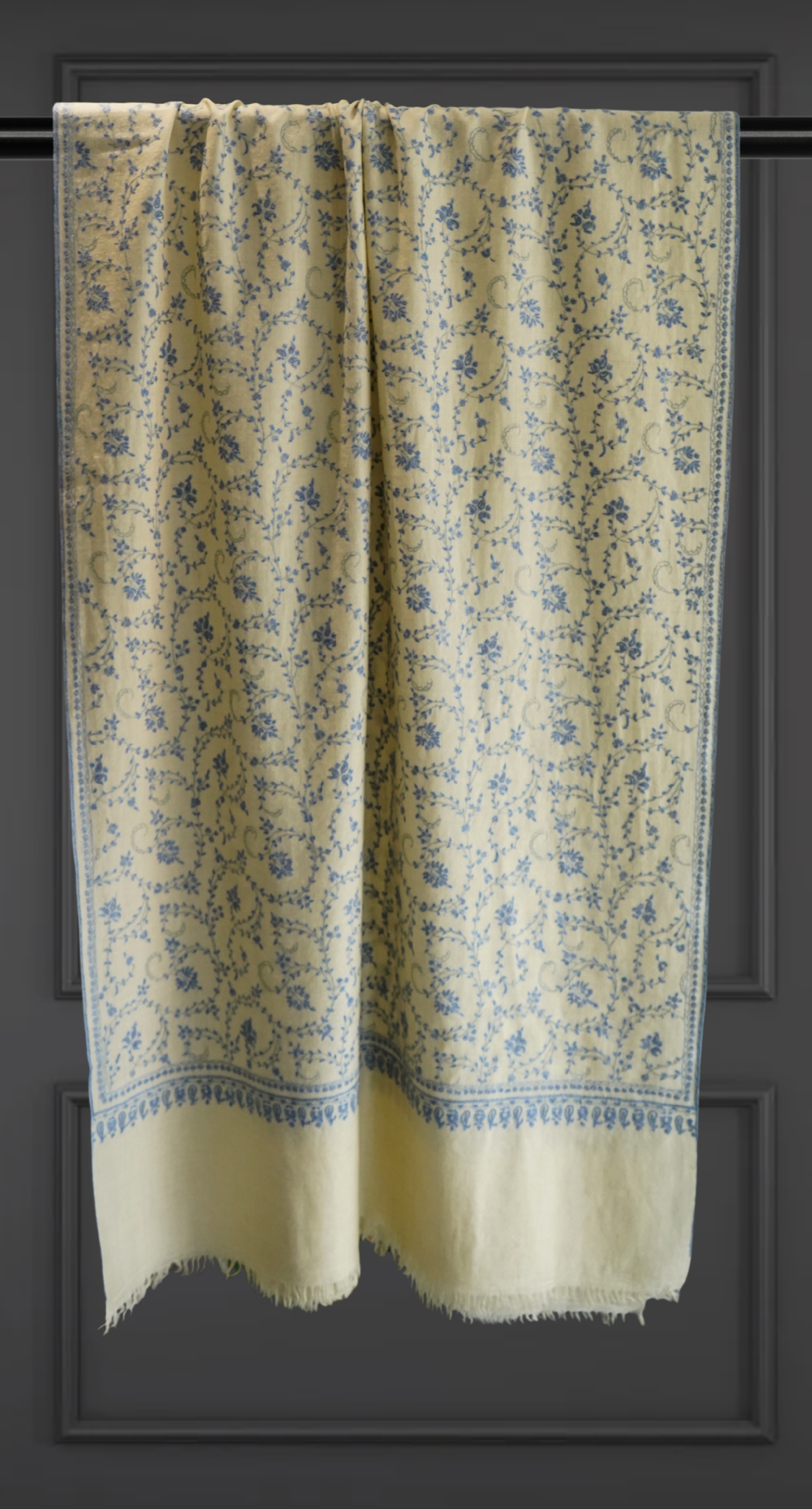 Off-White Pashmina Scarf with Sozni Embroidery