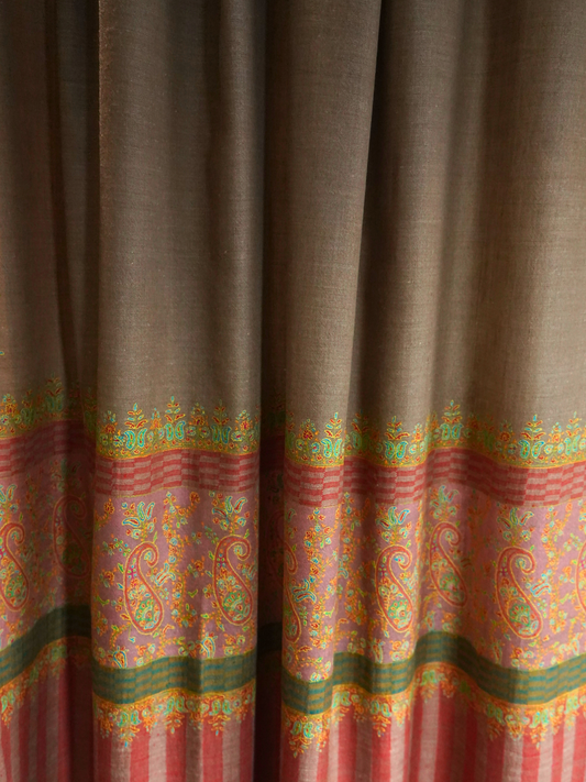 Natural Big Border Embroidered Pashmina Shawl