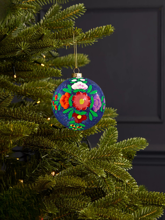 Floral Glitter Bauble Royal Blue