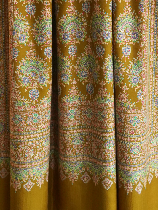 Gold Mustard Jamavar Pashmina Shawl with Sozni Embroidery