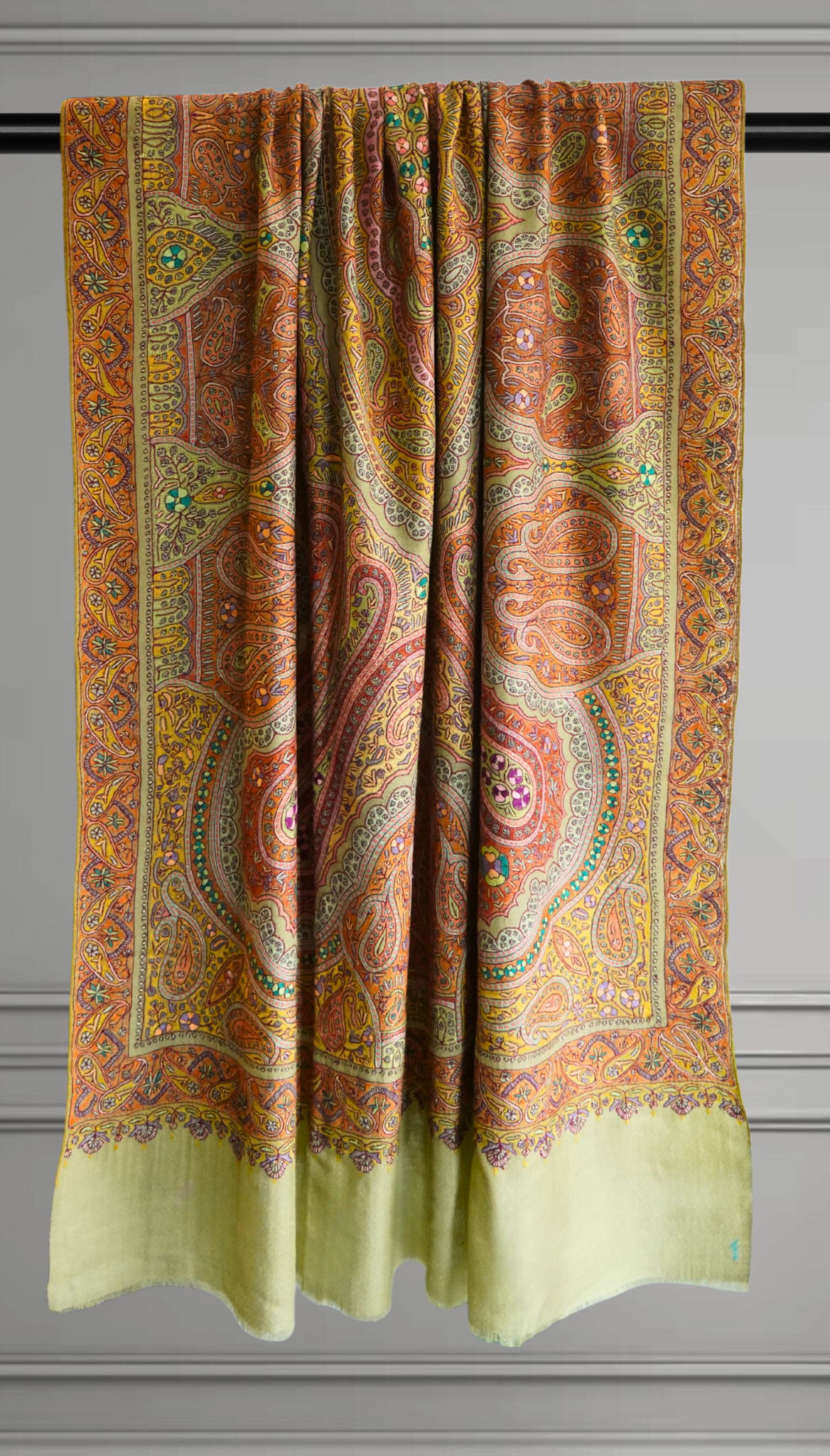 Olive Jamavar Pashmina Shawl with Paisley Motifs