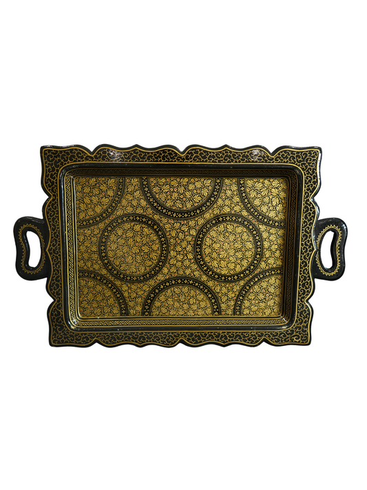 Black & Gold Papier Mâché Serving Tray