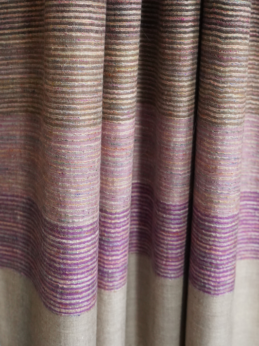 Natural Pashmina Scarf with Purple Stripes XL
