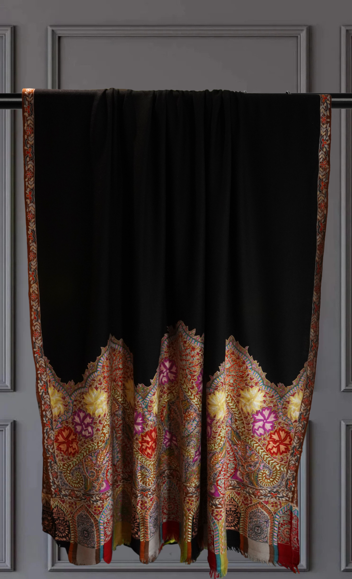 Black Hand-Painted Kalamkari Pashmina Shawl