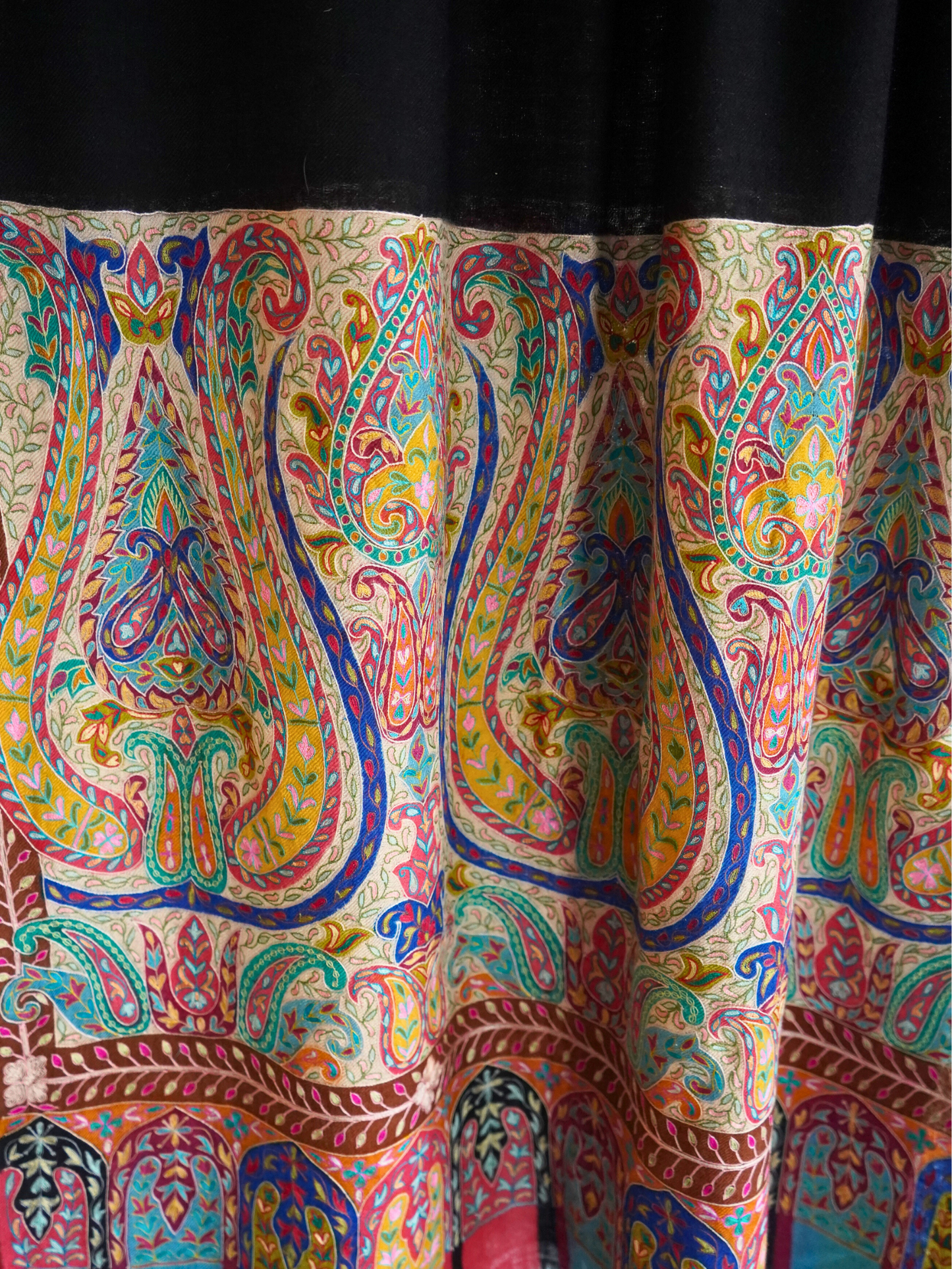 Black Kalamkaar Scarf with Multicolour Paisley