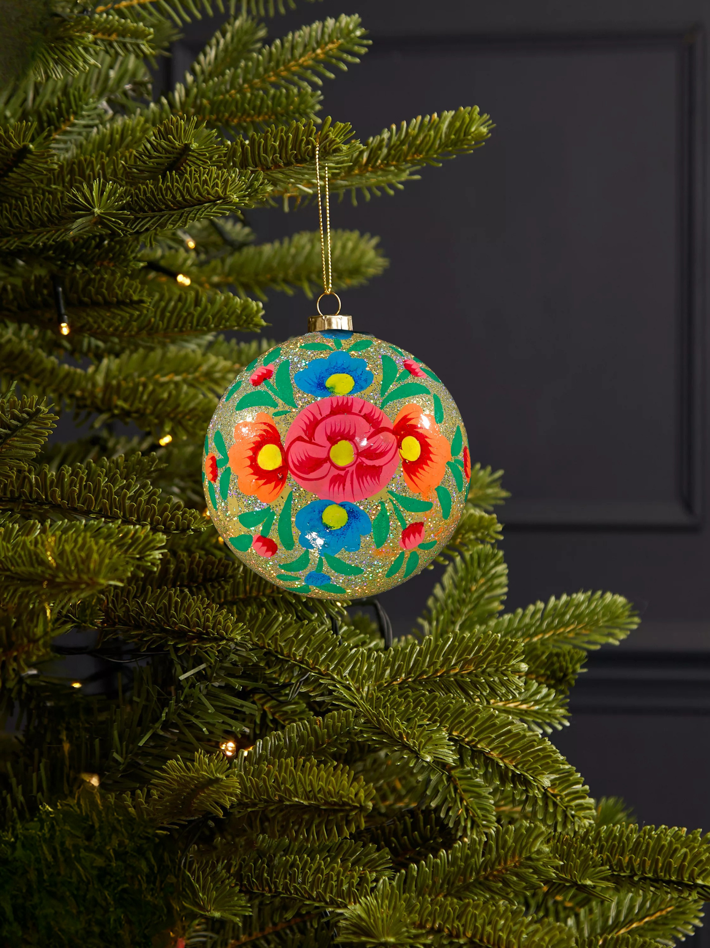 Floral Glitter Bauble Silver