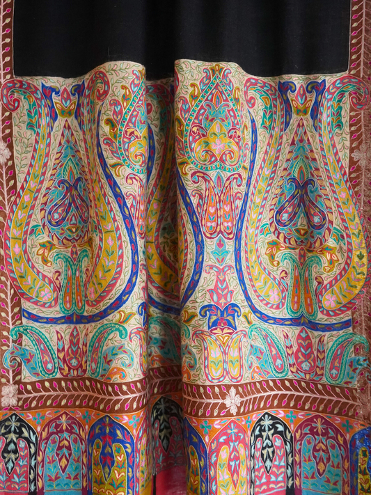 Black Kalamkaar Scarf with Multicolour Paisley